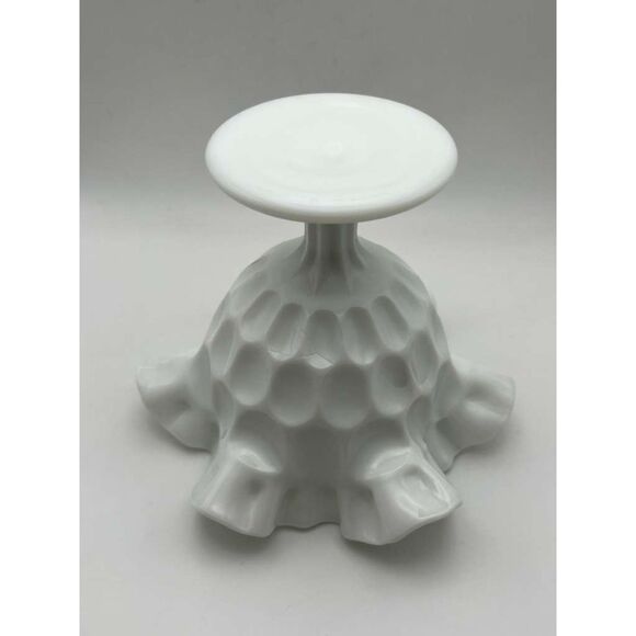 Fenton Olde Virginia Milk Glass Thumbprint Ruffled Compote - Picture 6 of 8